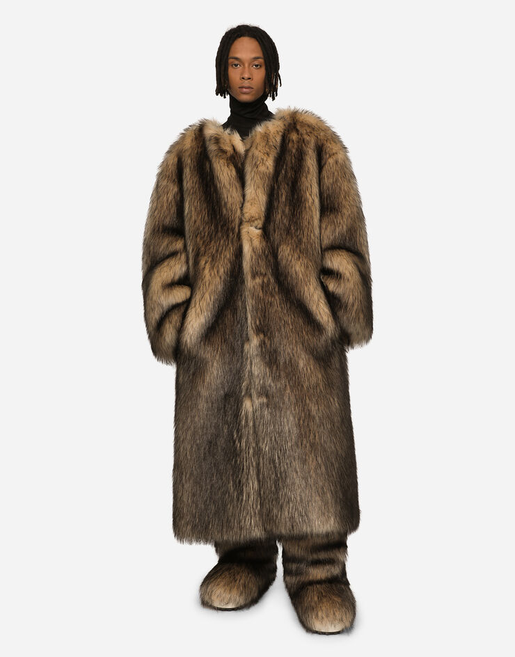 Dolce & Gabbana Single-breasted faux fur coat Multicolor G034DTGF258