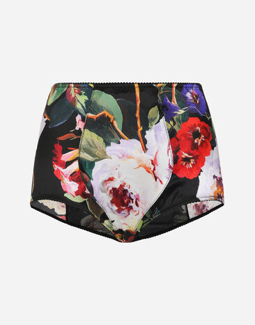 Dolce & Gabbana Satin high-waisted panties with rose garden print Print O1A12TFSA59