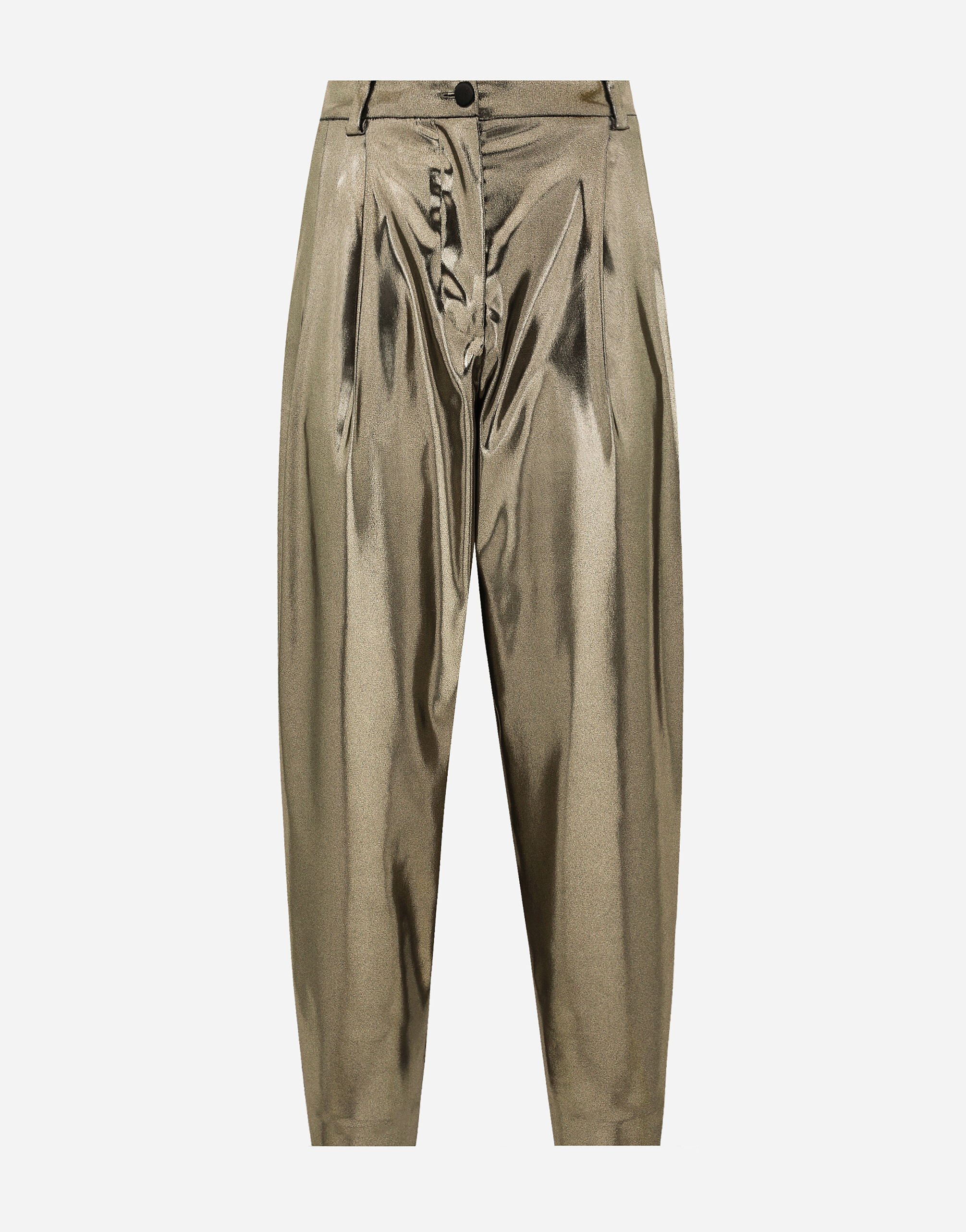 Foiled stretch satin pants in Gold for Women Dolce Gabbana