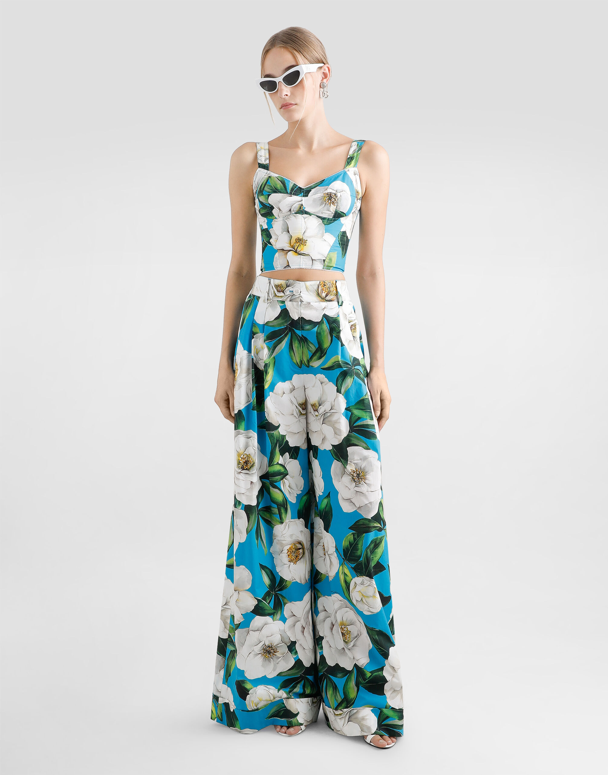 Cotton corset top with gardenia print in Print for Women