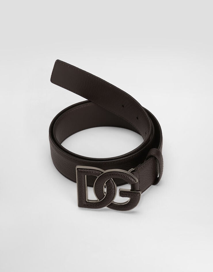 Dolce & Gabbana حزام من جلد عجل بطبعة أيل وطبعة شعار بني BC4675AT489
