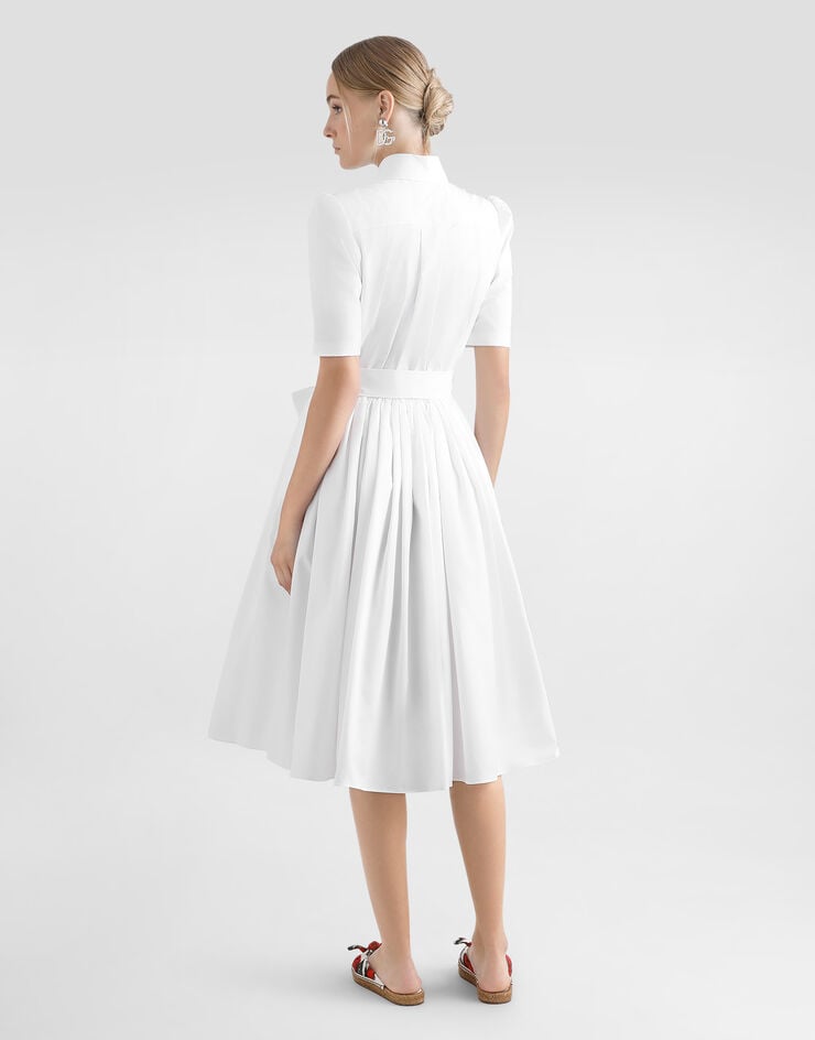 Dolce & Gabbana Longuette-Blusenkleid aus Baumwolle Weiss F6AGMTFU61A
