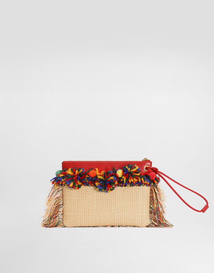 Dolce & Gabbana Raffia toiletry bag with fringes Multicolor BI3481A0418