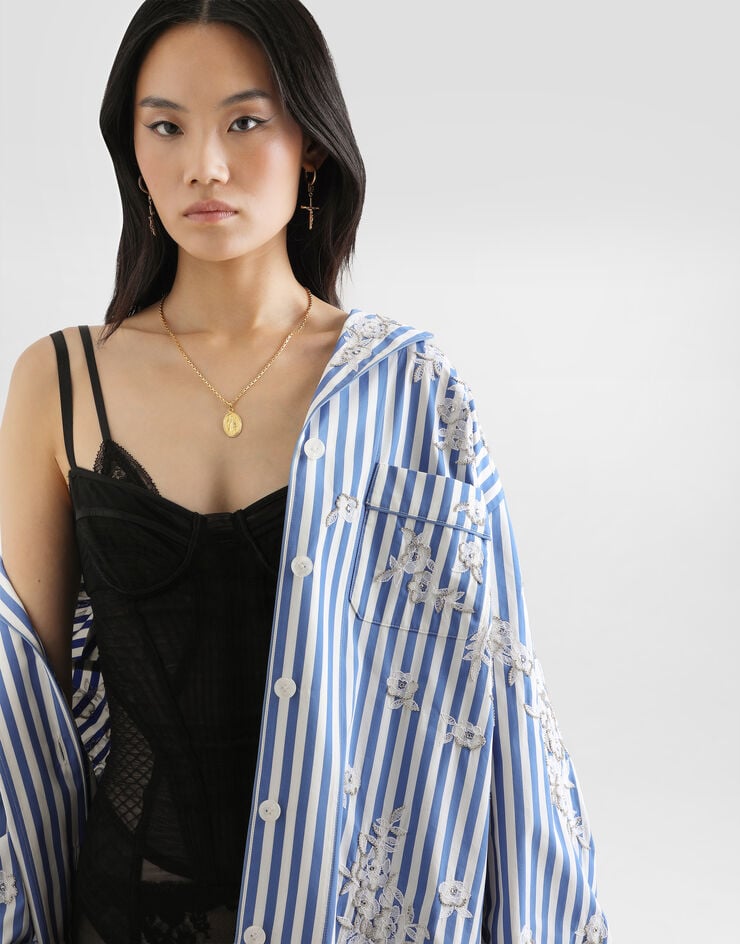 Dolce & Gabbana Cotton shirt with flowers and lace embroidery Multicolor F5U37ZGDDRU