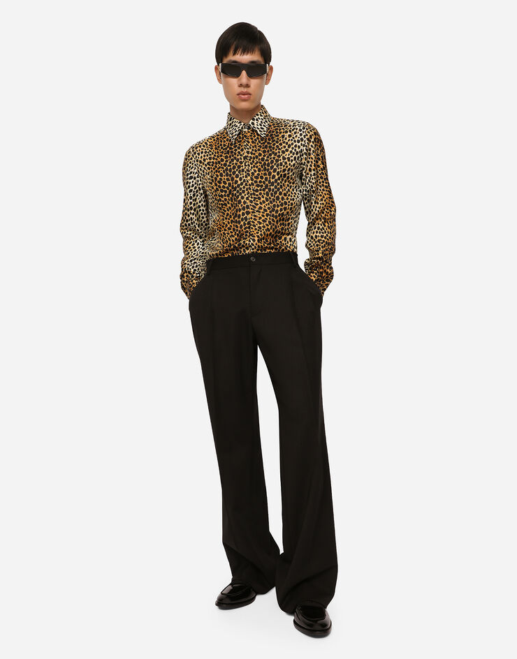 Dolce & Gabbana Silk twill Martini-fit shirt with ocelot print Multicolor G5JL8TIS1NF