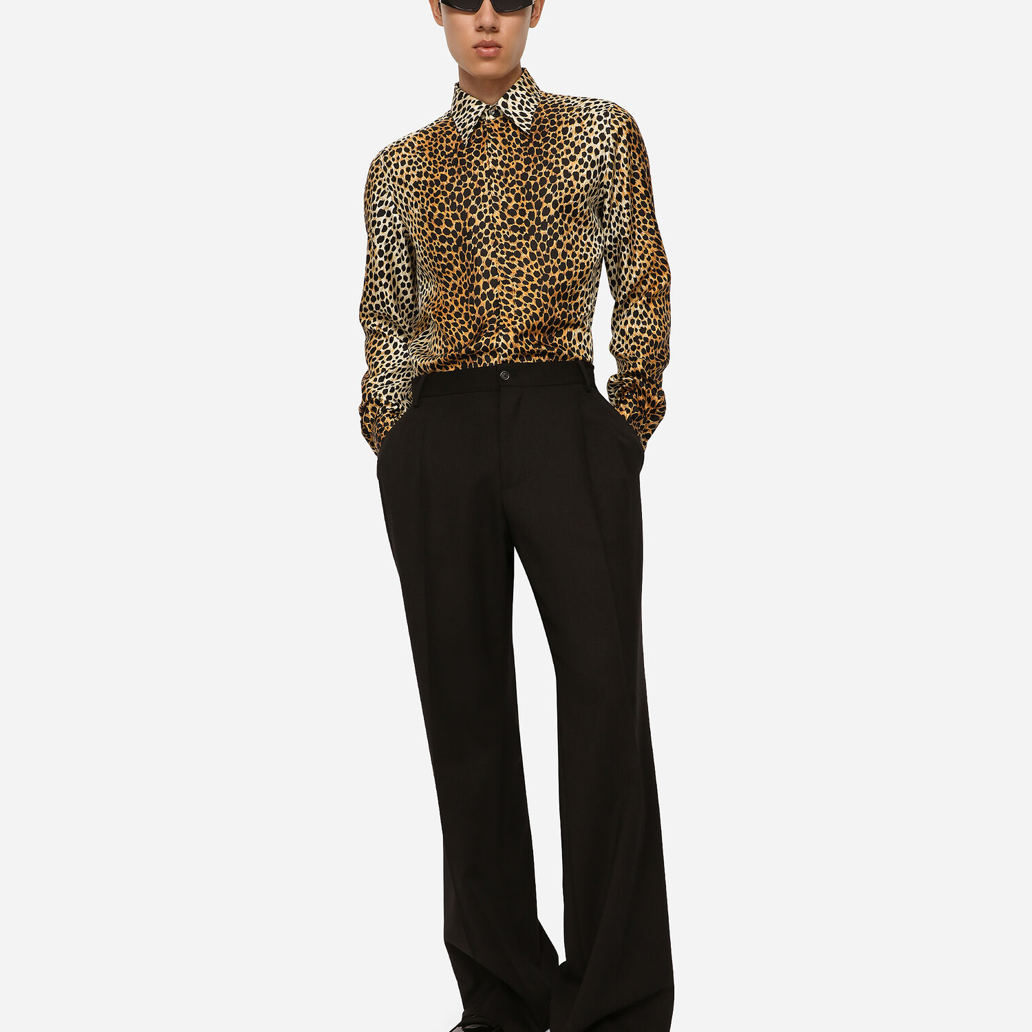 Silk twill Martini-fit shirt with ocelot print in Multicolor for |  Dolce&Gabbana® US