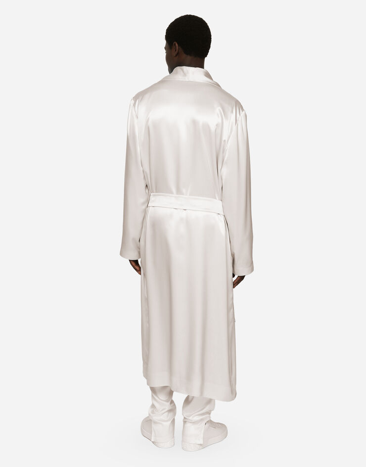 Dolce&Gabbana Silk satin robe with metal DG logo White I0210MFU1AU