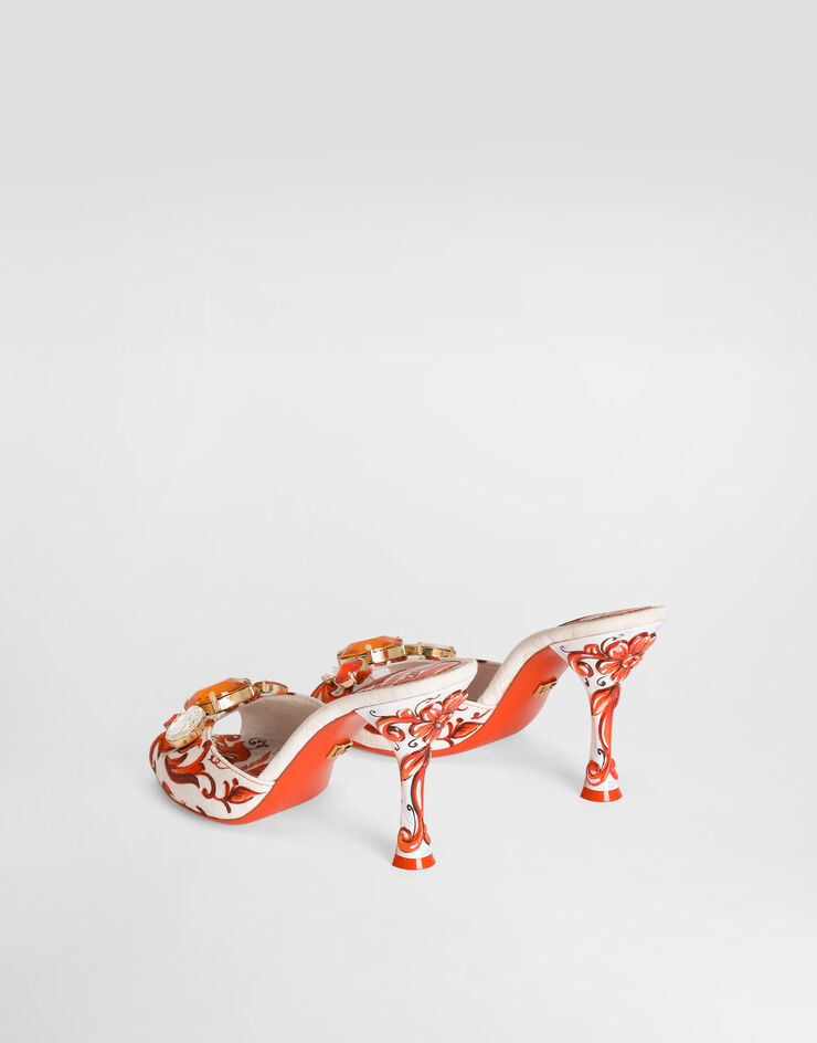 Dolce & Gabbana Majolica-print brocade mules with embroidery Multicolor CR1995AB826