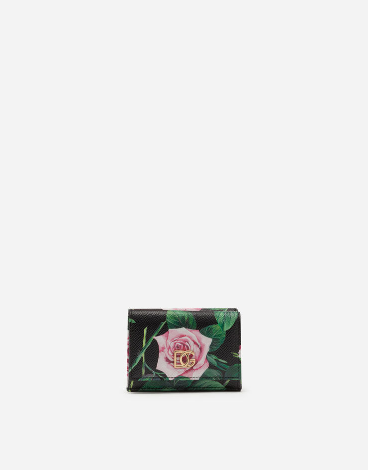 Dolce & Gabbana SMALL DAUPHINE CALFSKIN CONTINENTAL WALLET WITH TROPICAL ROSE PRINT FLORAL PRINT BI1048AJ757