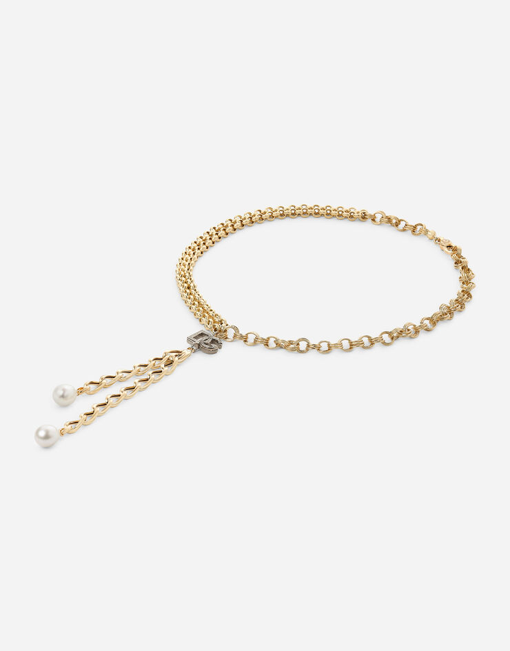 Dolce & Gabbana Collana Logo in oro giallo e bianco 18kt con zaffiri incolore e perle Oro Bianco/Giallo WNMY4GWSAPW