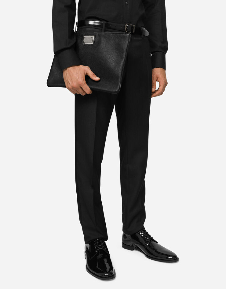 Dolce&Gabbana 미디엄 사이즈 그레인 카프스킨 & 나일론 파우치 블랙 BM2280AD447
