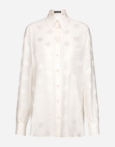 Dolce & Gabbana Silk shirt with jacquard DG logo White F5O54TFJ1JO