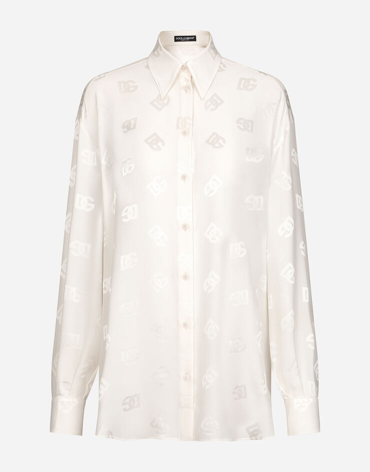 Dolce & Gabbana Camisa de seda con logotipo DG en jacquard Blanco F5O54TFJ1JO