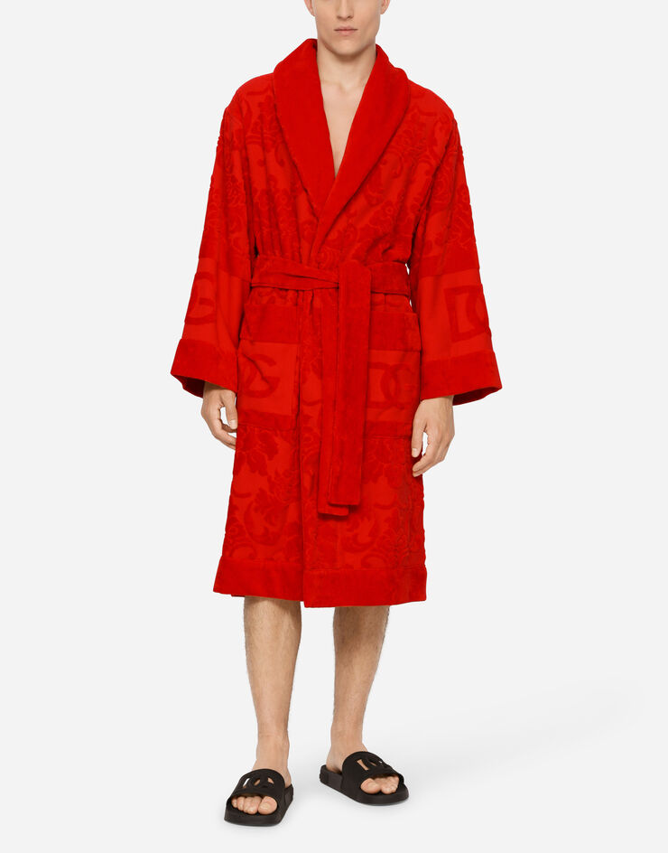 Dolce & Gabbana Bath Robe in Terry Cotton Jacquard Multicolor TCF009TCAGM