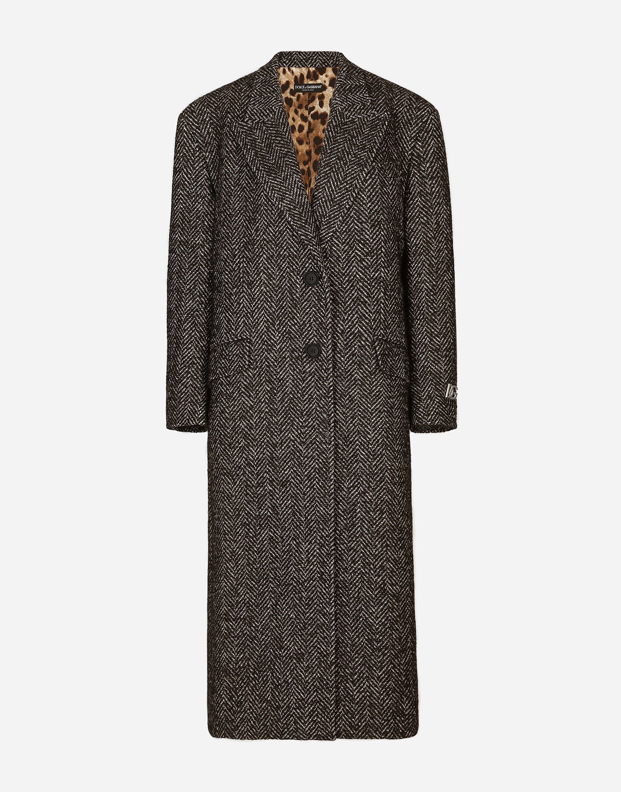 Dolce & Gabbana Oversize herringbone coat with half-belt Black F0CTFTFUSYS