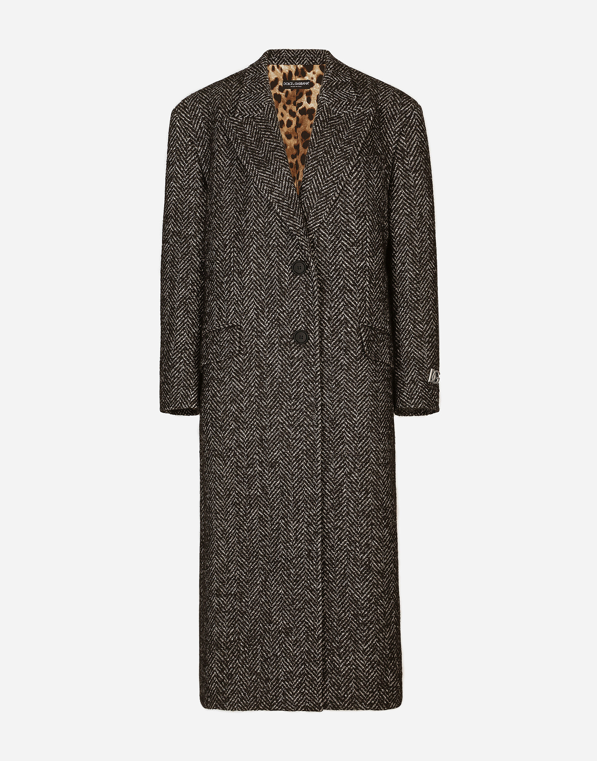 Oversize herringbone coat with half belt in Multicolor for