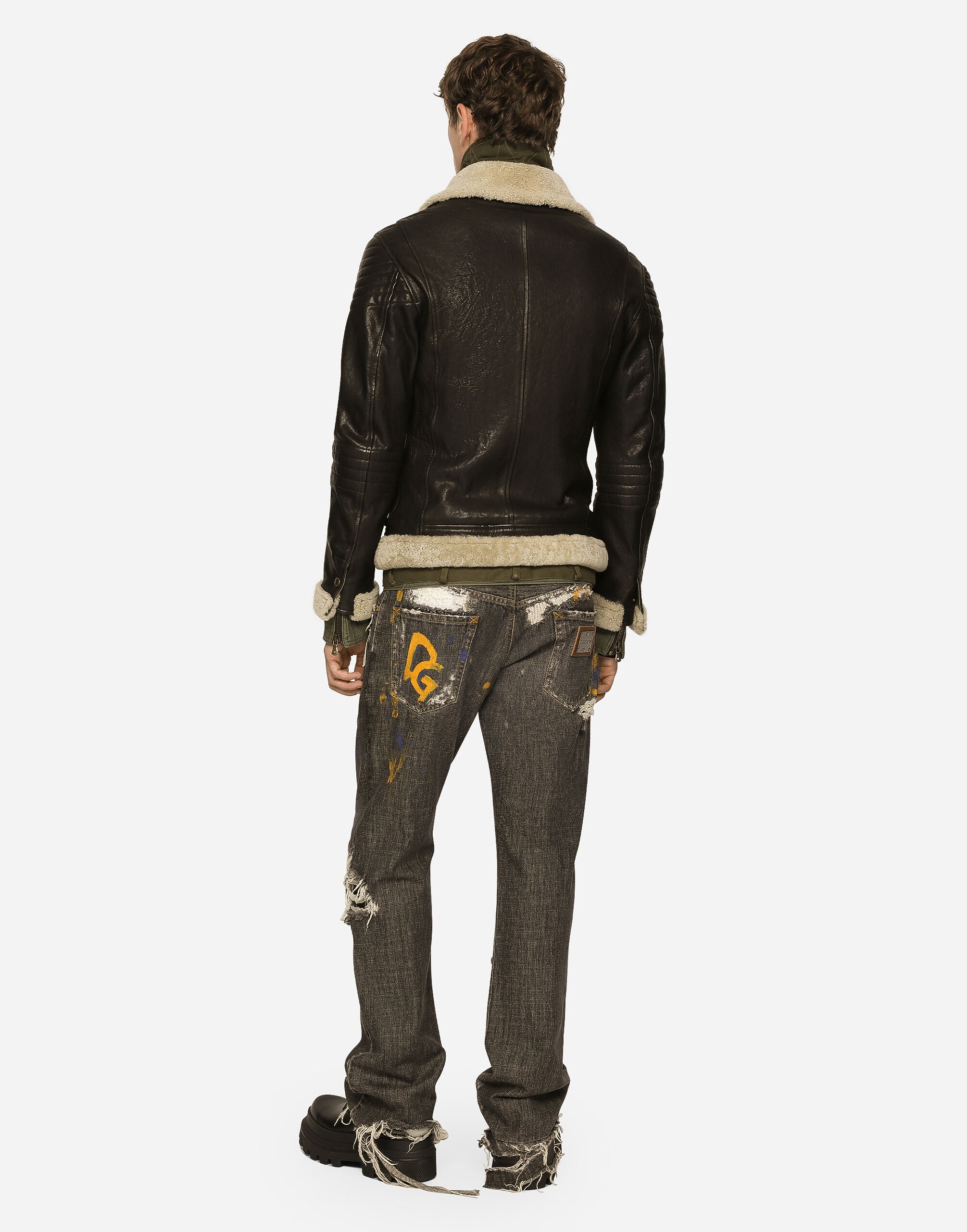 Bullskin jacket with shearling details in Black for Men Dolce Gabbana