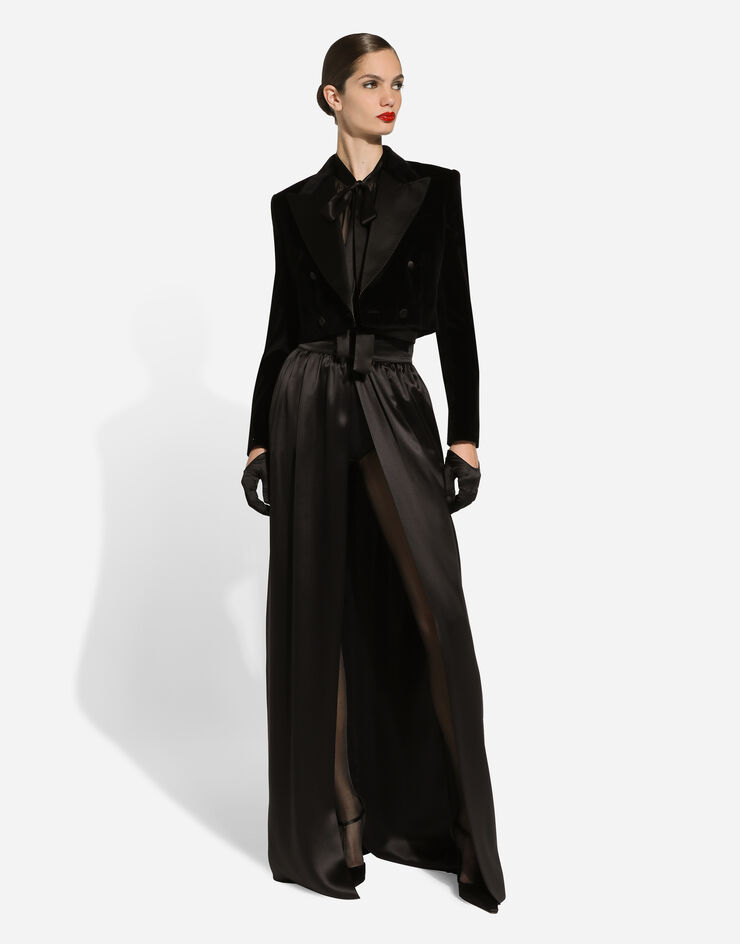 Dolce & Gabbana Falda larga en raso de seda con abertura Negro F4CZGTFU1NU