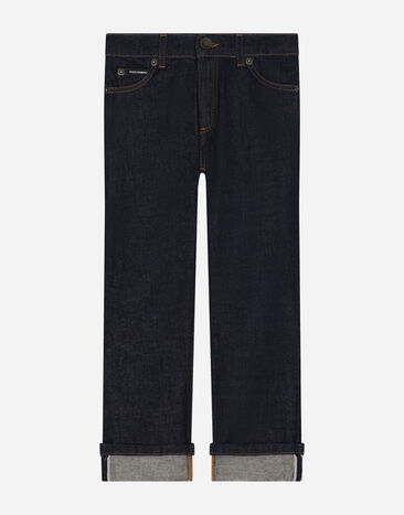DolceGabbanaSpa 5-pocket stretch denim jeans with logo tag Blue L42F48LDB46