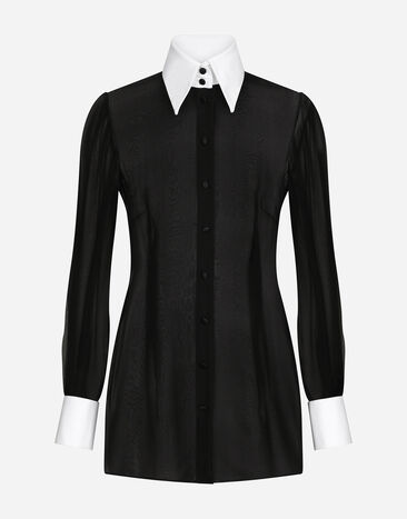 Dolce & Gabbana Chiffon shirt with piqué details Black F5S24TFU1AT