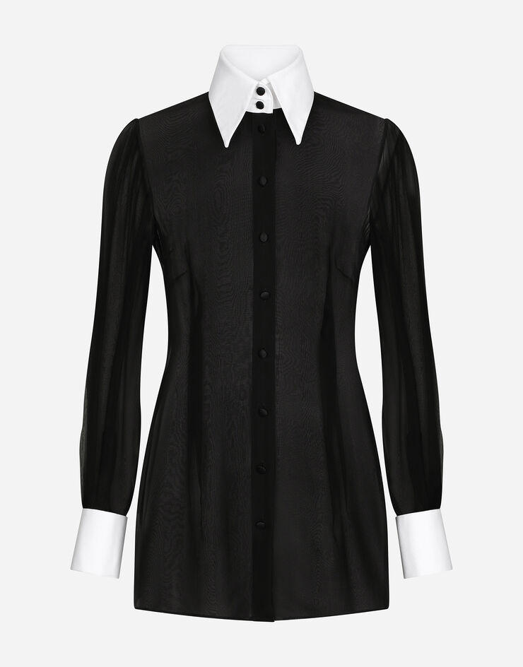 Dolce & Gabbana Chiffon shirt with piqué details Black F5S24TFU1AT