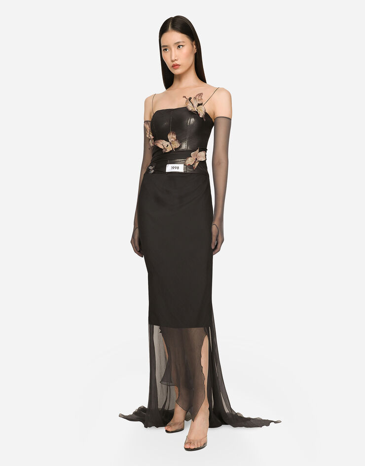 Dolce & Gabbana KIM DOLCE&GABBANA Abito lungo in chiffon con farfalle Grigio F6CMBZFU1AW