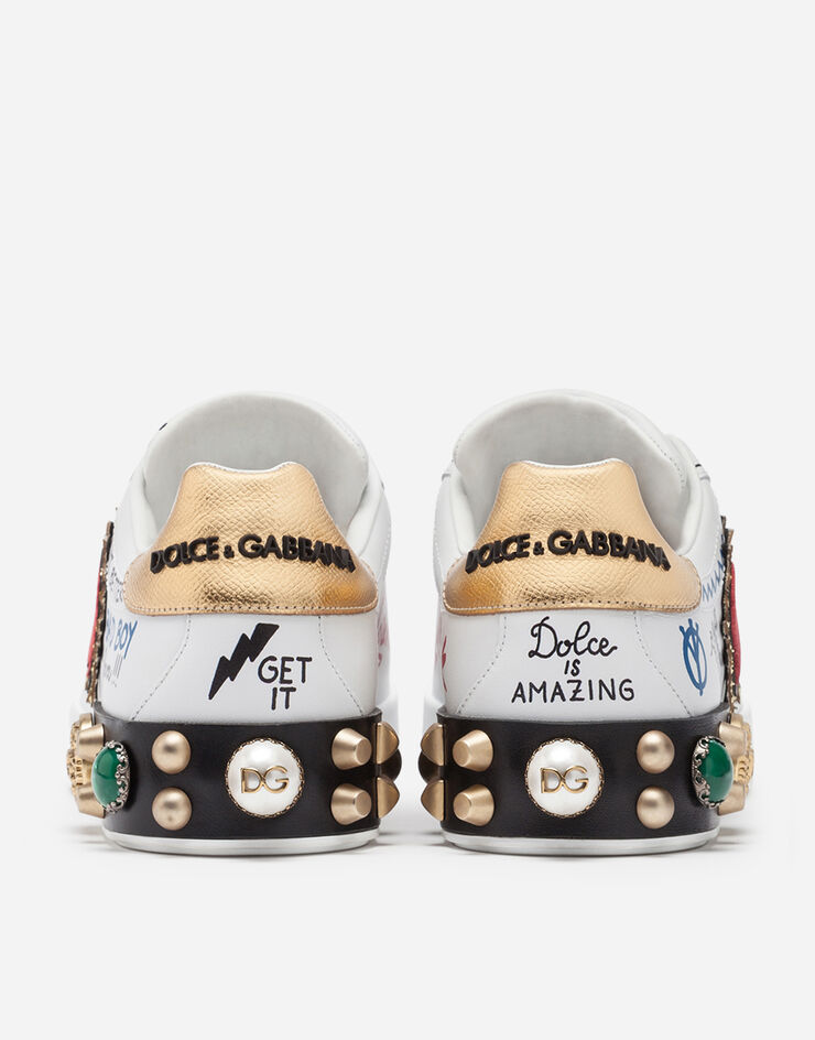 Dolce & Gabbana Printed calfskin nappa Portofino sneakers with patch and embroidery 白/金 CK1544AH029