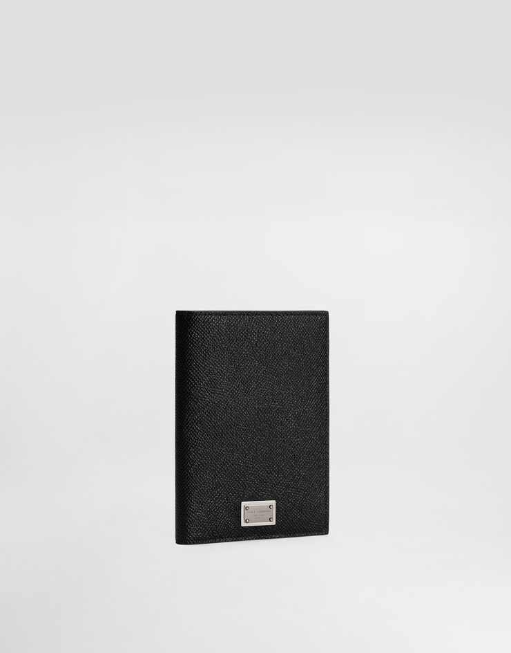 Dolce & Gabbana Calfskin passport holder with logo tag Black BP2215AG219
