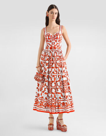 Dolce & Gabbana Majolica-print long poplin dress Multicolor F6TTHTGDDRL