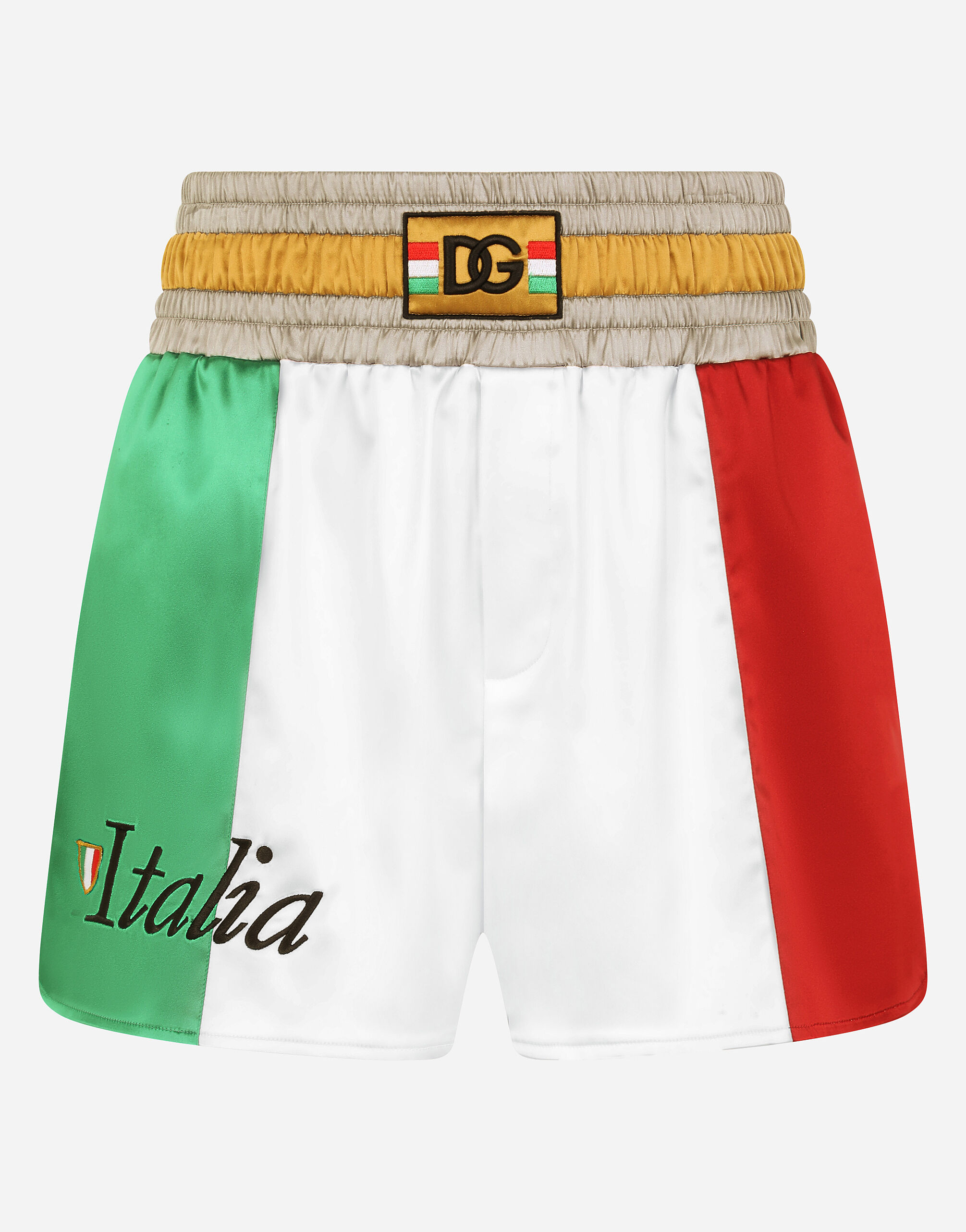 Satin shorts with DG patch in Multicolore da Uomo | Dolce\u0026Gabbana�