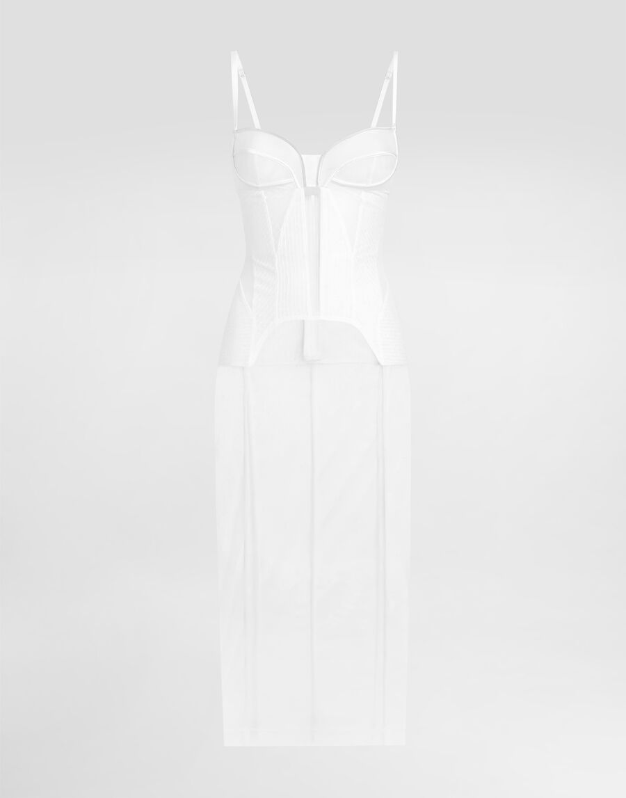 Tulle calf-length dress with corset details