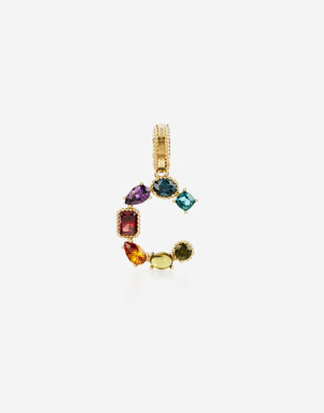 Dolce & Gabbana Rainbow alphabet C 18 kt yellow gold charm with multicolor fine gems White WAQA3GWTOLB