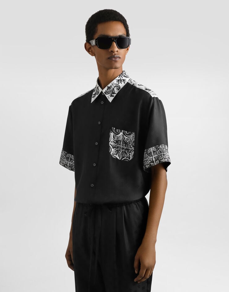 Dolce & Gabbana Camisa Hawaii en jacquard de seda con estampado de mayólica Multicolor G5LY2TGJ453