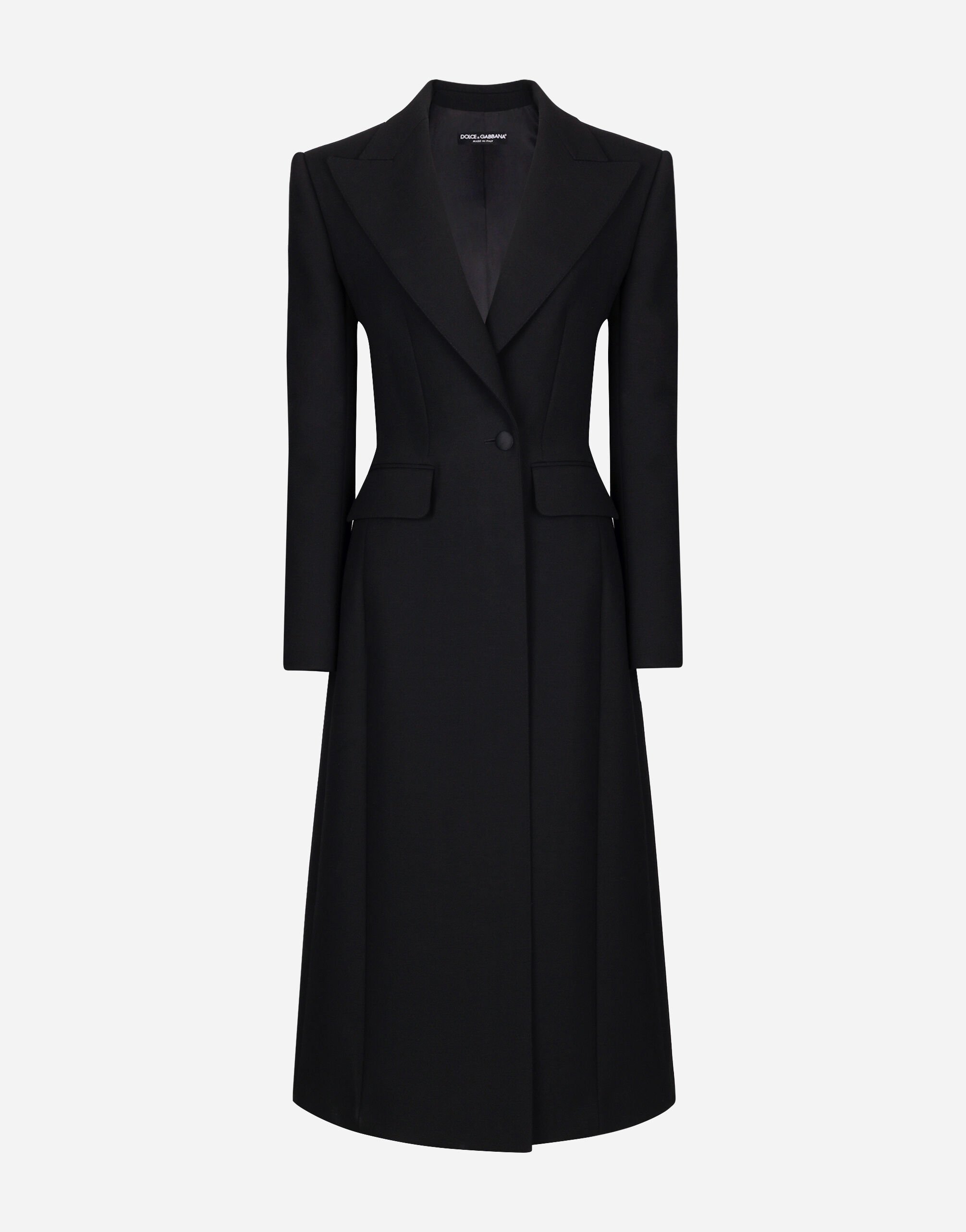 Dolce & Gabbana Long single-breasted wool cady coat Black F0D1OTFUMG9
