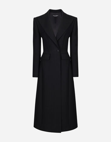 Dolce & Gabbana Long single-breasted wool cady coat Black F0E1PTFUBCI