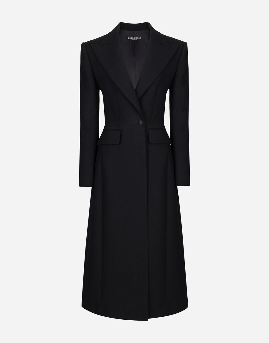 Long single-breasted wool cady coat