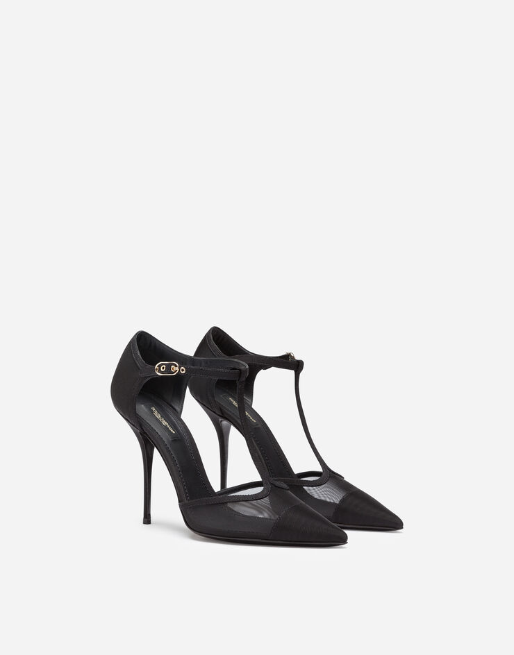 Dolce & Gabbana T-strap sandals in mesh and grosgrain BLACK CD1515AX975