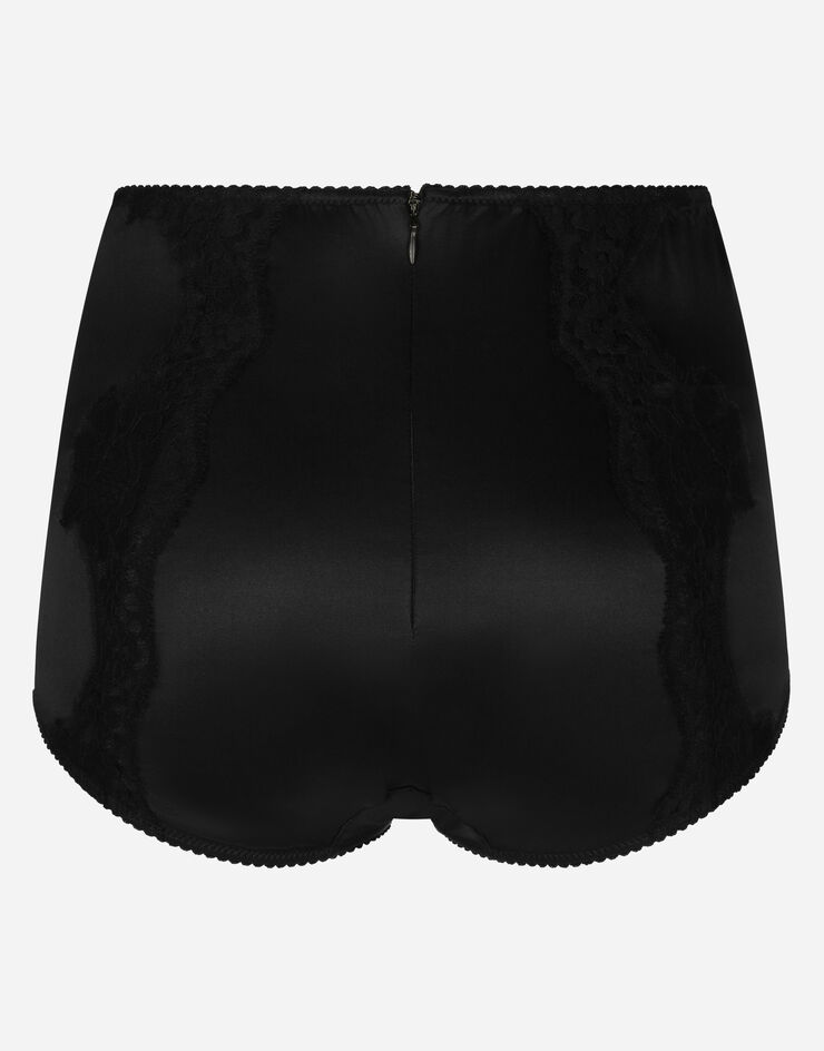 Dolce & Gabbana Satin high-waisted panties with lace detailing Black O2A09TONO13