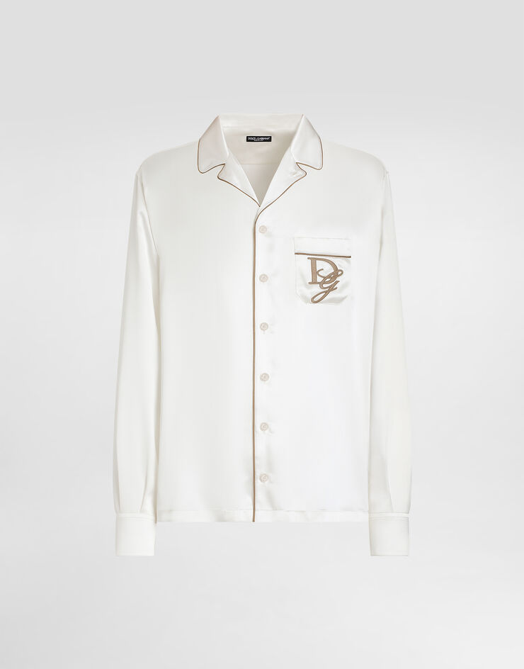 Dolce & Gabbana Silk vanity shirt with logo embroidery White G5IF1ZFU1AU