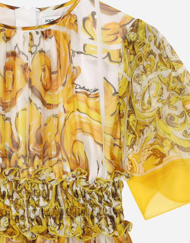 Dolce & Gabbana Chiffon dress with yellow majolica print Print L53DW5HI1UF