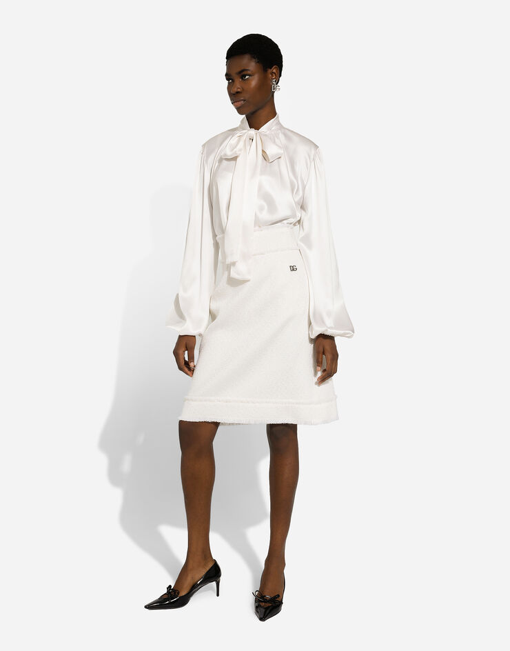 Dolce & Gabbana Raschel tweed A-line midi skirt White F4CI9THUMUA