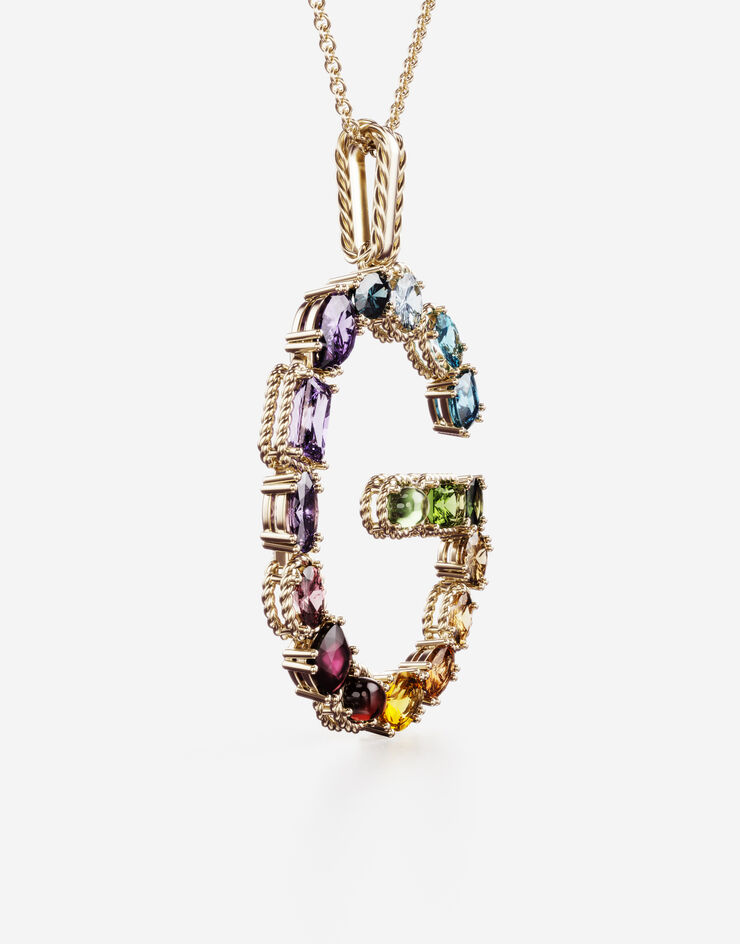 Dolce & Gabbana قلادة بقوس قزح على شكل حرف G من الذهب الأصفر ومرصعة بأحجار كريمة متعددة الألوان ذهبي WAMR2GWMIXG