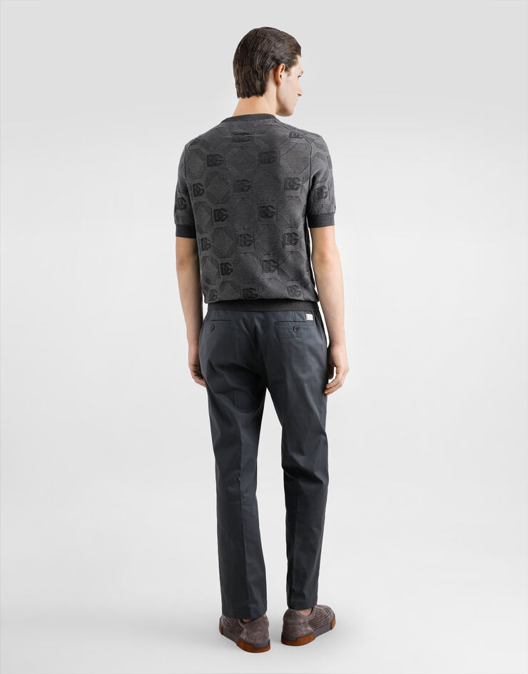 Dolce & Gabbana Silk round-neck sweater with jacquard logo Grey GXX03TJBSK7