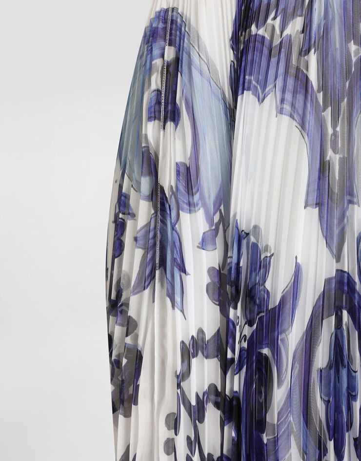 Dolce & Gabbana Robe en mousseline à imprimé majoliques Blue I6KH6WFSSK7