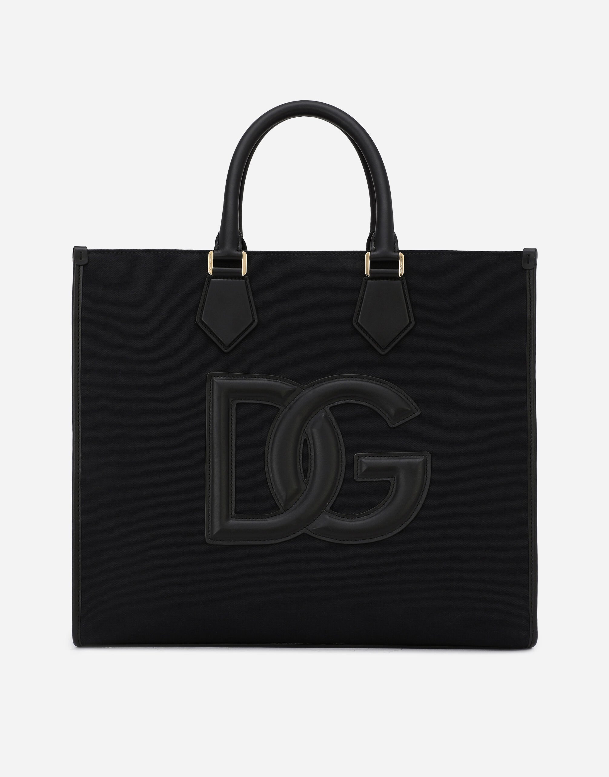 Dolce & Gabbana Shopping in canvas con dettagli in pelle di vitello nappata Nero BC4646AX622