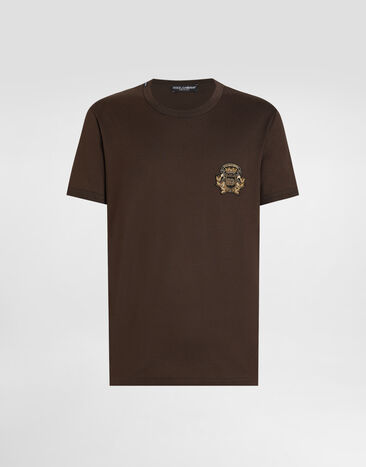 Dolce & Gabbana Cotton t-shirt with heraldic patch Brown G8PV1ZG7PJ5