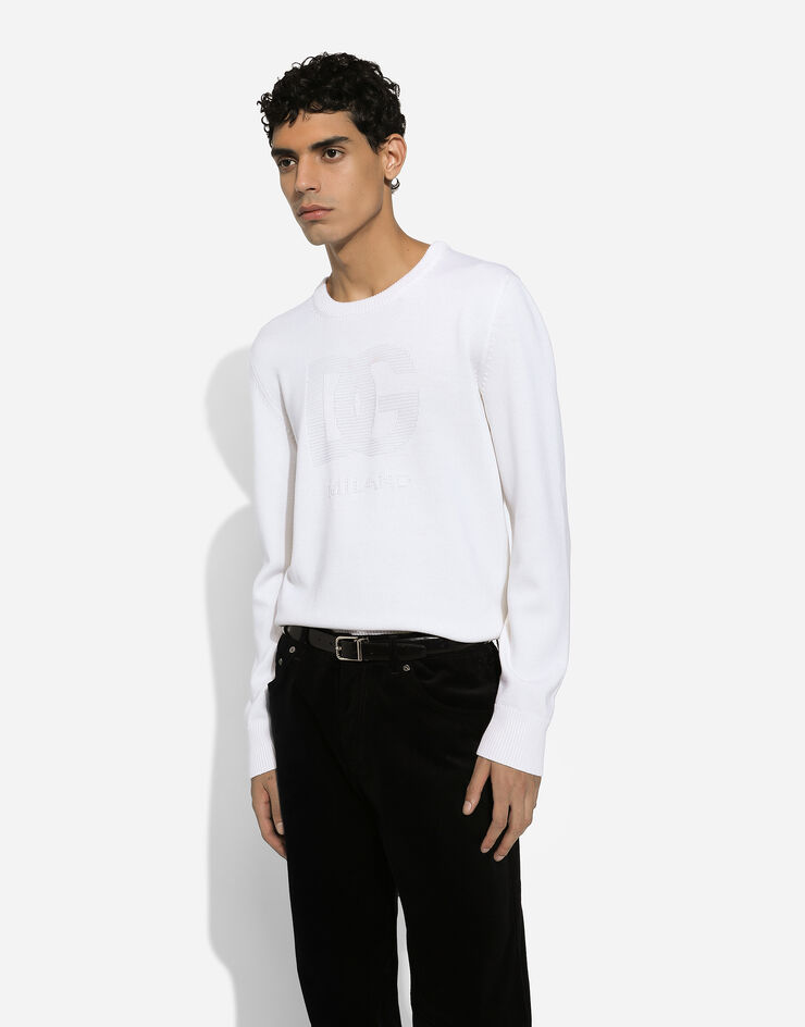 Dolce & Gabbana Jersey de cuello redondo de lana con logotipo DG Blanco GXX01TJCVYO