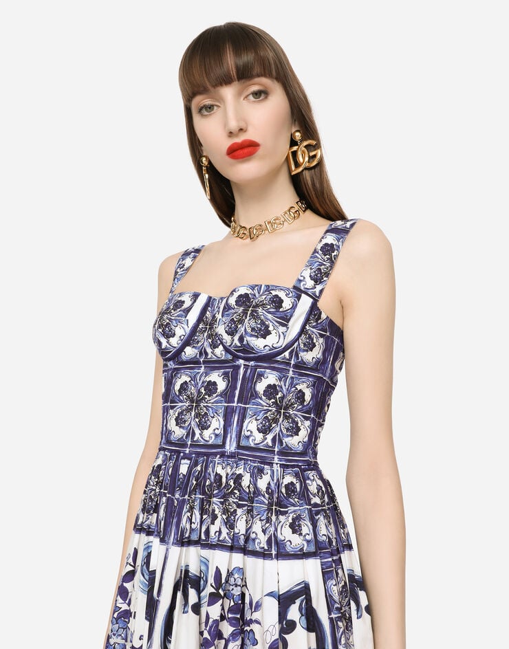 Dolce & Gabbana Платье-бюстье миди из поплина с принтом майолики разноцветный F6ADLTHH5A0