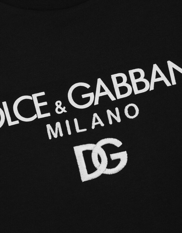 Dolce & Gabbana تيشيرت قطن بتطريز DG أسود G8PD7ZG7B9X