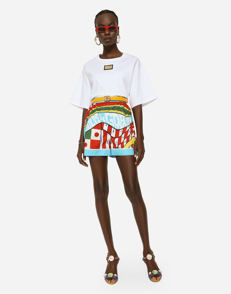 Dolce&Gabbana Carretto-print cotton shorts Azure FTAL1TFI5GU